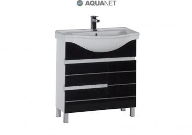 Тумба с раковиной Aquanet Доминика 80 с б\к черная