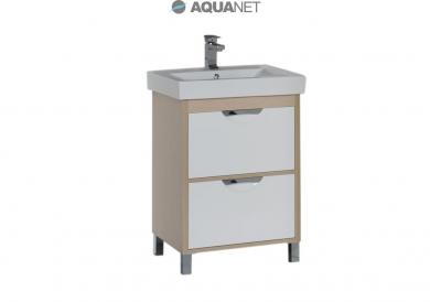 Тумба с раковиной Aquanet Гретта 60 светлый дуб (2 ящика) 